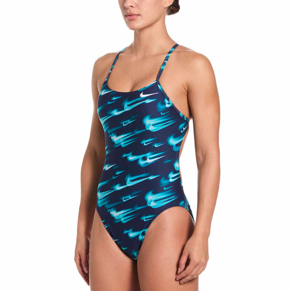 Nike Hydrastrong Asteroid Swoosh Print Cutout One Piece Swimsuit - Green Abyss | Allens Of Kingsbury
