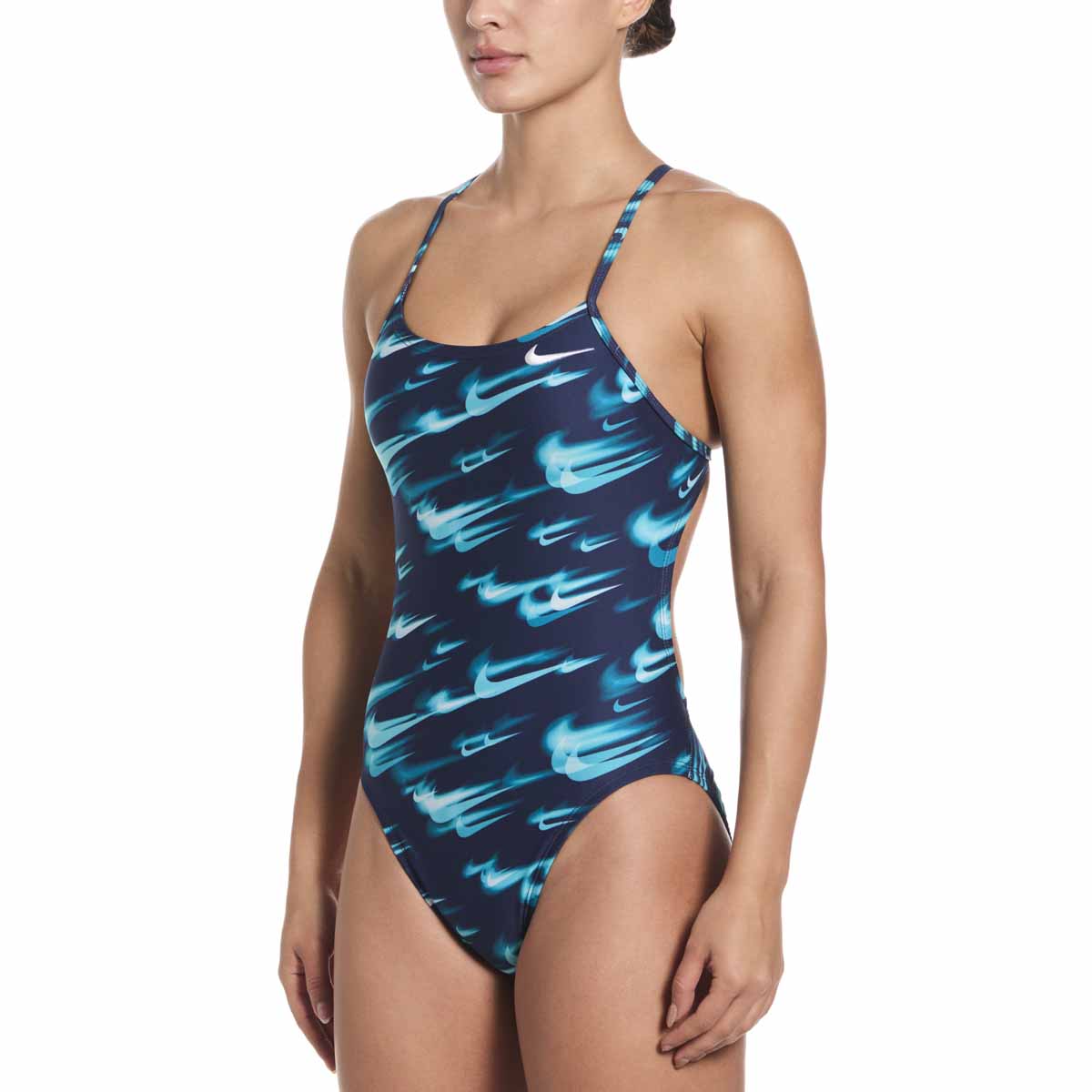 Nike Hydrastrong Asteroid Swoosh Print Cutout One Piece Swimsuit - Green Abyss | Allens Of Kingsbury