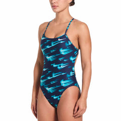 Nike Hydrastrong Asteroid Swoosh Print Cutout One Piece Swimsuit - Green Abyss | Allens Of Kingsbury