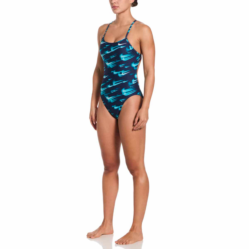 Nike Hydrastrong Asteroid Swoosh Print Cutout One Piece Swimsuit - Green Abyss | Allens Of Kingsbury