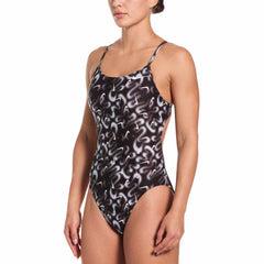 Nike Hydrastrong Sprayfetti Print Cutout One Piece Swimsuit - Black | Allens Of Kingsbury