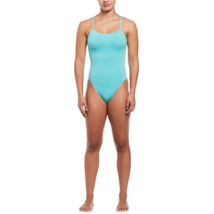Nike Hydrastrong solid cutout one-piece swimsuit in Aurora Green, featuring a sleek design and sporty style for swimming.
