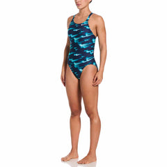 Nike Hydrastrong Asteroid Swoosh Print Fastback One Piece Swimsuit - Green Abyss | Allens Of Kingsbury