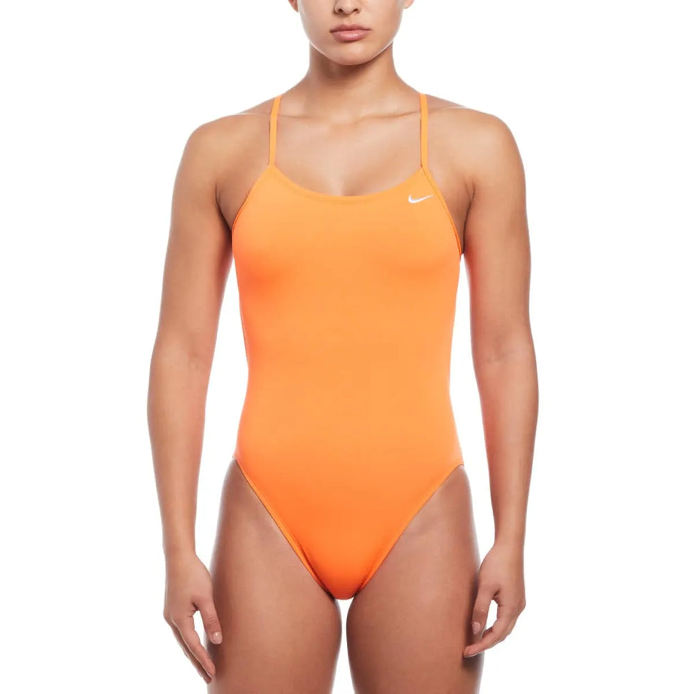 Nike women's Hydrastrong orange solid cutout one-piece swimsuit, stylish and supportive swimwear for women.