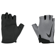 Nike men's gym essential tech gloves in graphite and black, designed for comfortable workout performance.