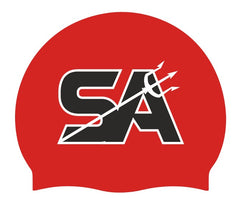 Red Sandwell Aquatics SC logo cap by Allens Swimwear, featuring a bold red cap with the Sandwell Aquatics logo only.