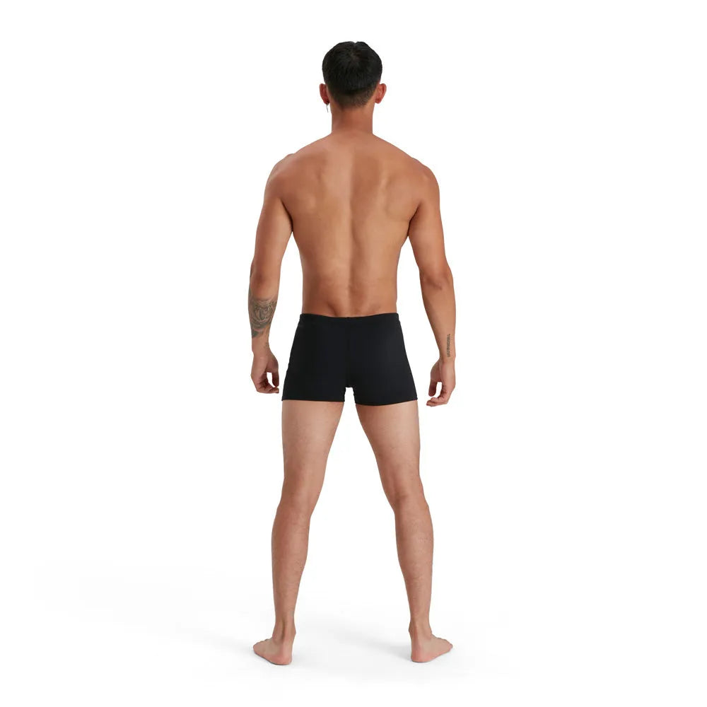Speedo men's Eco Endurance+ black aquashorts, snug-fitting swimwear with a streamlined design for competitive and recreational swimming.