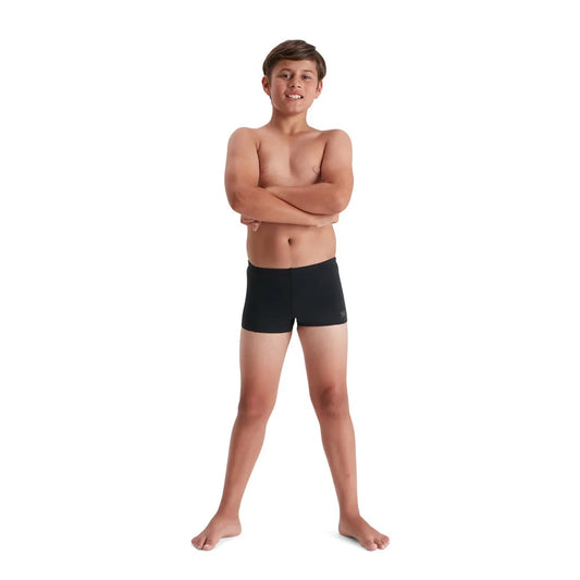 Speedo boys' black Eco Endurance+ aquashorts for kids, made for swimming and water activities, featuring a snug fit. 1000