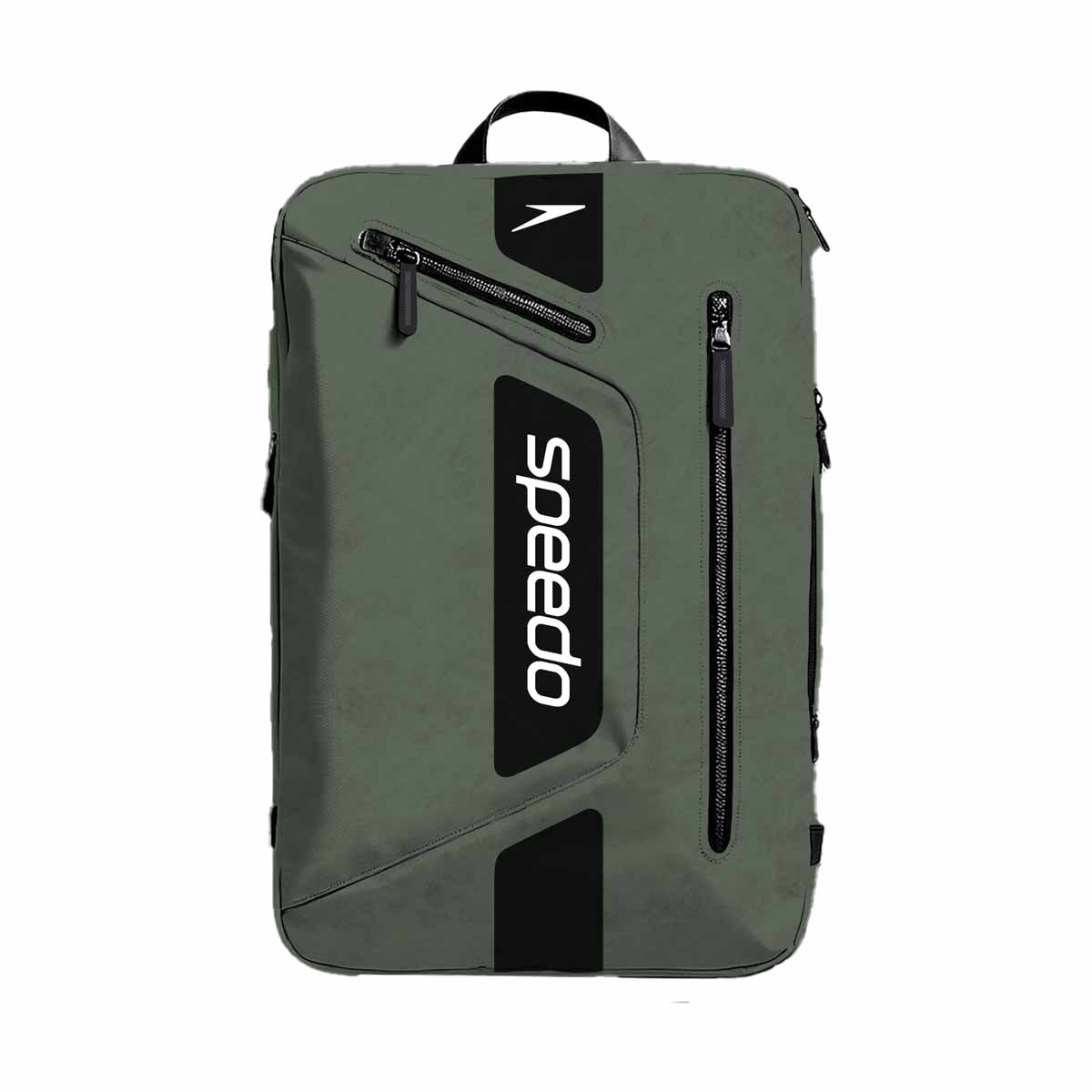Green Speedo 25L Flex Bag backpack with adjustable straps and multiple compartments for sports and swimming gear.