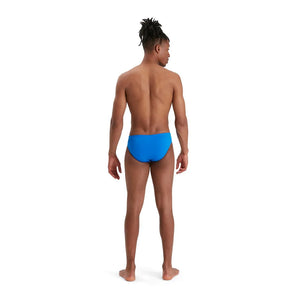 Blue Speedo Eco Men's Endurance+ 7cm Briefs with a snug fit and comfortable waistband, suitable for swimming and active wear.