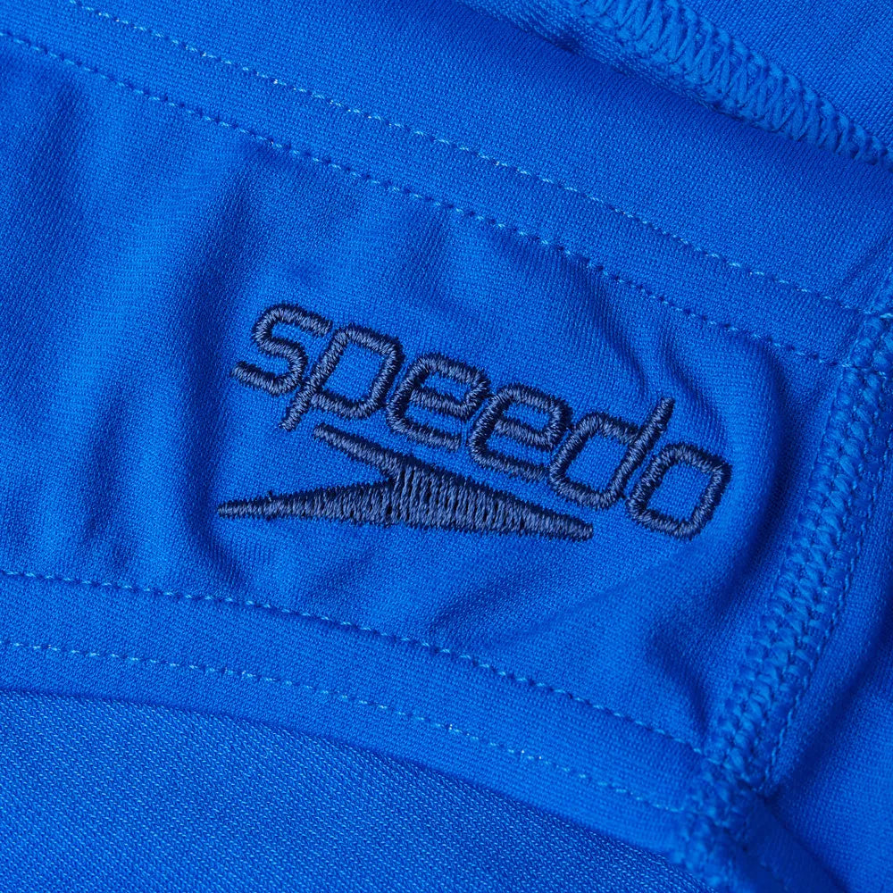 Blue Speedo Eco Men's Endurance+ 7cm Brief showing the fitted swim briefs with Speedo logo and elastic waistband.