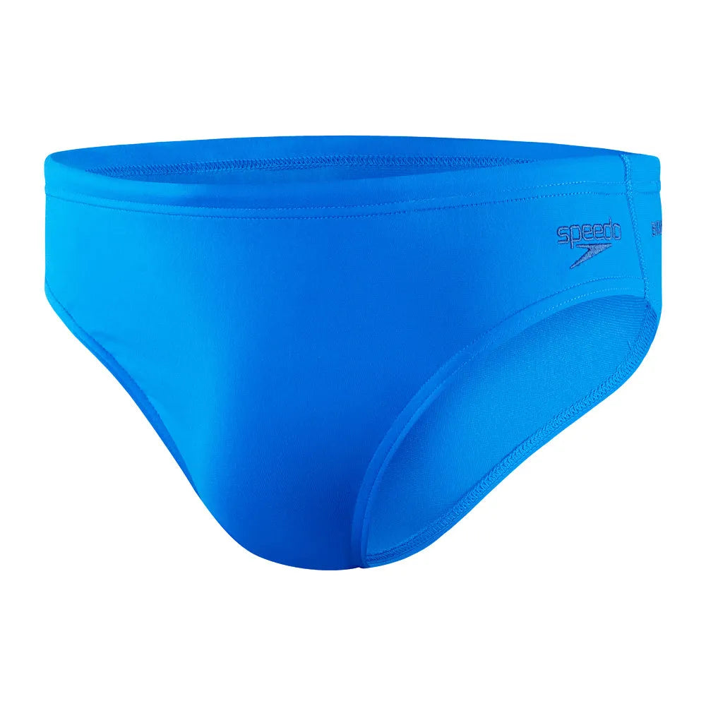 Blue Speedo Eco men's Endurance+ 7cm briefs, swimming briefs with a snug fit and quick-drying fabric for comfort in the water.