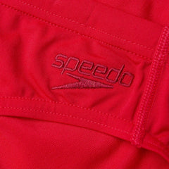 Red Speedo men's Eco Endurance+ 7cm Brief showing a snug fit with the Speedo logo on the waistband.
