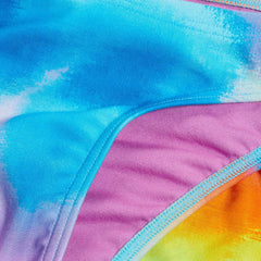 Speedo women's allover digital hipster brief in Kiki Pink, Lemon Drizzle, and Picton Blue, featuring vibrant, colorful swimwear design.
