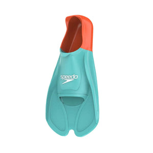 Speedo Biofuse Training Fin in Arctic Glass and Volcanic Orange, showing the sleek design and bright color of the fins.
