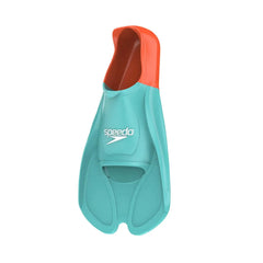 Speedo Biofuse Training Fin in Arctic Glass and Volcanic Orange, showing the sleek design and bright color of the fins.