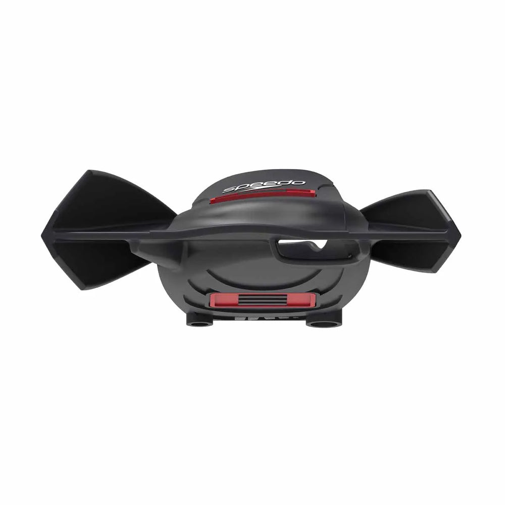 Black Speedo DMC Elite Max Fins for swimming, featuring a streamlined design and adjustable straps for enhanced performance.