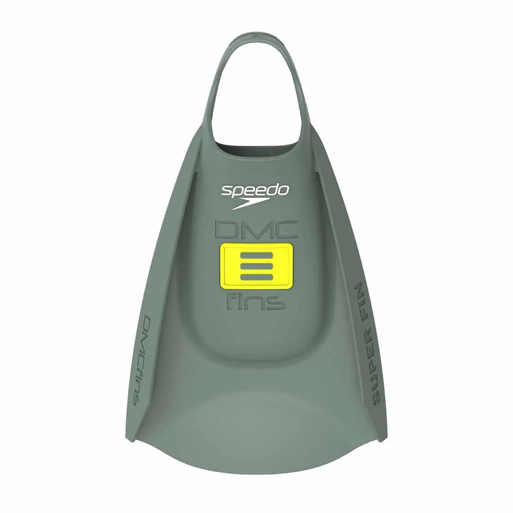 Speedo DMC Super Fins in green, lightweight swimming fins with open-heel design, ideal for training and snorkeling.
