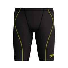 Speedo men's Fastskin HyperSpark solid jammer in black, designed for competitive swimming, showing the sleek, form-fitting swimwear.