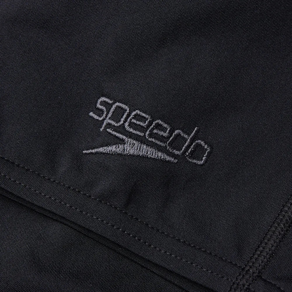 Speedo men's Eco Endurance+ jammer swimwear, showing navy blue jammers with Speedo logo, designed for competitive swimming.