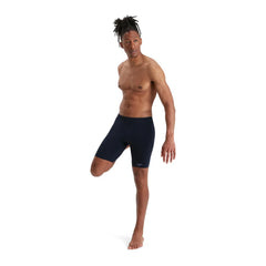 Speedo men's Eco Endurance+ navy blue jammers for competitive swimming, featuring a snug fit and durable fabric.