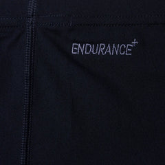 Speedo men's Eco Endurance+ navy blue jammer swimwear, close-up view of the fitted swim jammers with brand logo.