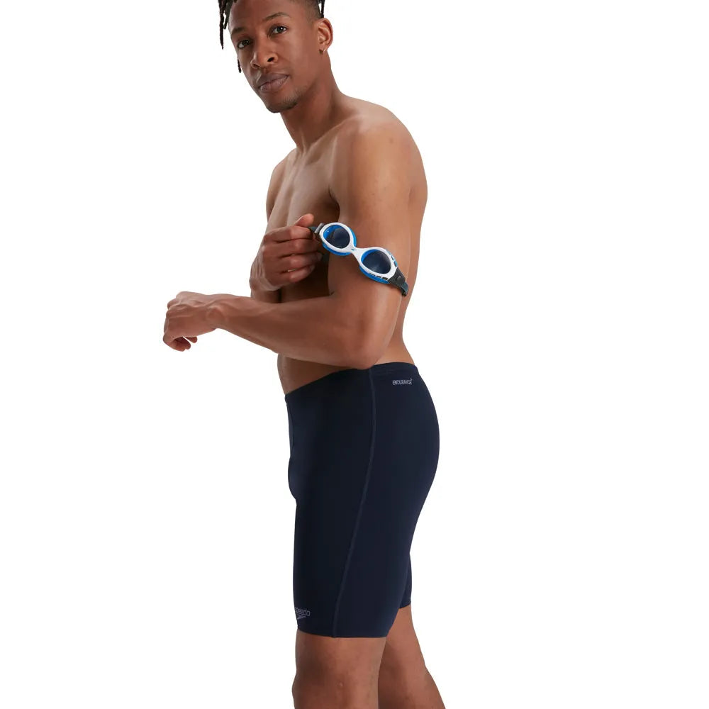Speedo men's Eco Endurance+ navy blue jammers for competitive swimming, durable and comfortable swimwear for men.