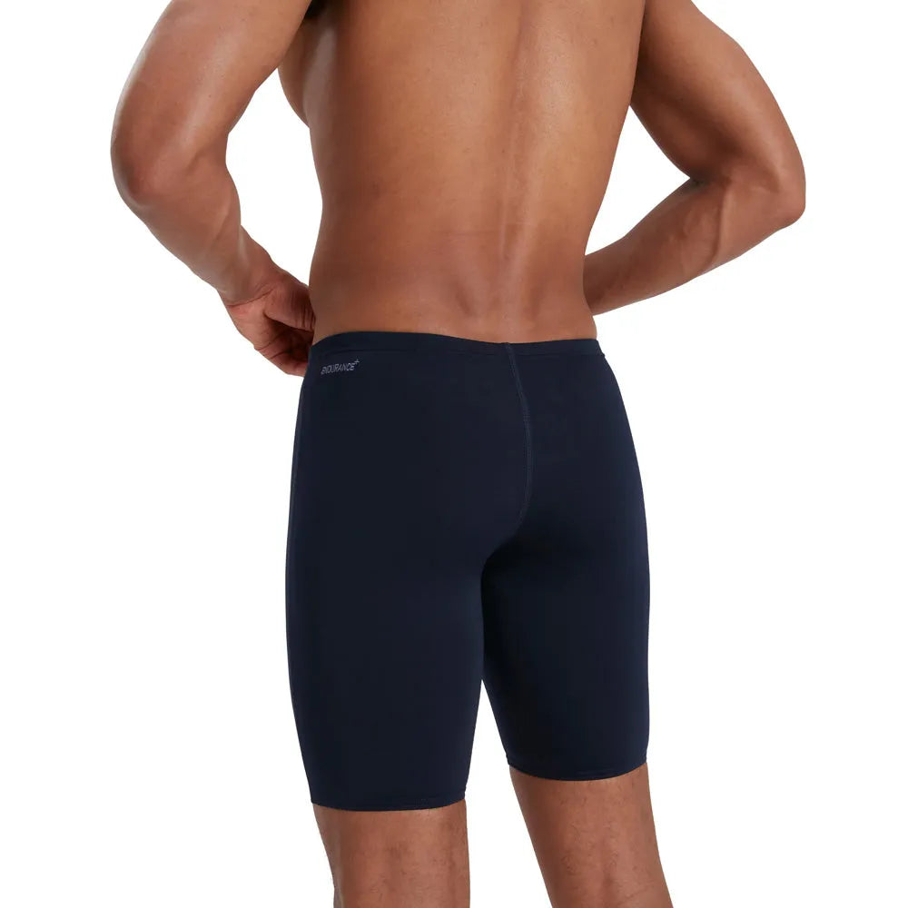 Speedo men's Eco Endurance+ navy blue jammers for competitive swimming, featuring a streamlined fit and durable fabric.