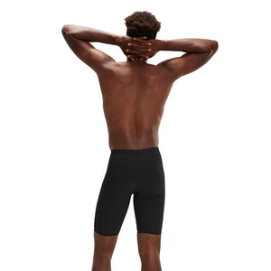 Speedo men's Fastskin LZR Ignite jammer in black, showcasing the sleek, snug fit and high-performance design for competitive swimming.