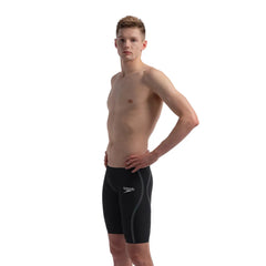 Speedo men's Fastskin LZR Pure Intent 2.0 jammer in black with iridescent accents, designed for competitive swimming.