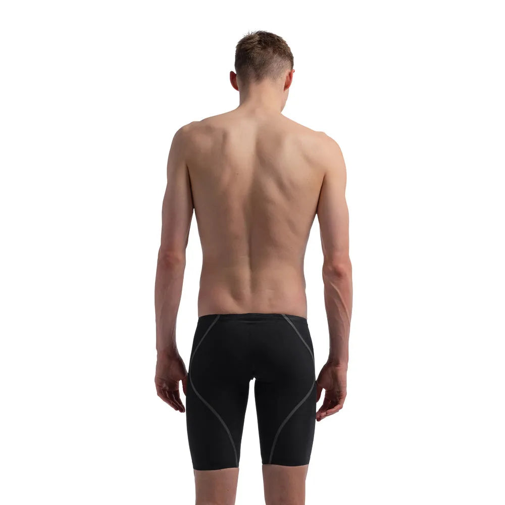 Speedo men's Fastskin LZR Pure Intent 2.0 jammer in black and iridescent, designed for competitive swimming.