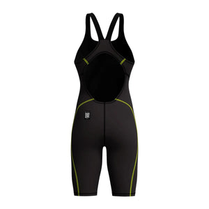 Speedo Girls Fastskin HyperSpark solid openback kneesuit in black, designed for competitive swimming and training.