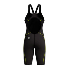 Speedo Girls Fastskin HyperSpark solid openback kneesuit in black, designed for competitive swimming and training.