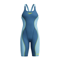 Speedo Girls Fastskin HyperSpark solid openback kneesuit in Night and Sevres Blue, designed for swimming performance and comfort.