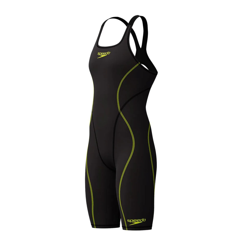 Speedo Women's Fastskin HyperSpark solid openback kneeskin in black, designed for competitive swimming and performance.