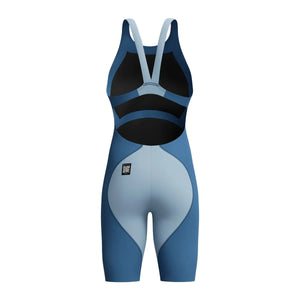 Speedo Fastskin Junior LZR Ignite Kneeskin in Nite and Acadia Blue, designed for young swimmers, showing the sleek blue suit with Speedo branding.