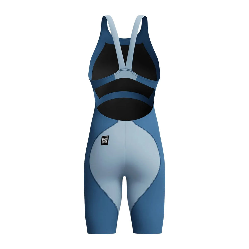 Speedo Fastskin Junior LZR Ignite Kneeskin in Nite and Acadia Blue, designed for young swimmers, showing the sleek blue suit with Speedo branding.