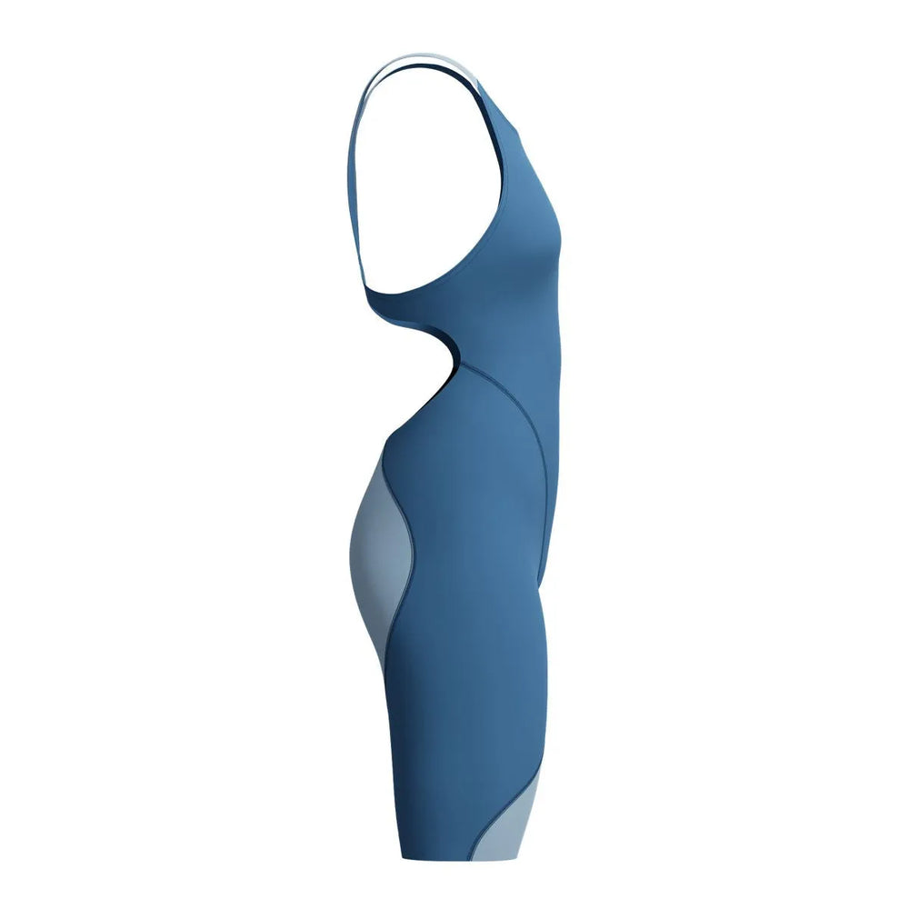 Speedo Fastskin Junior LZR Ignite kneesuit for kids, Nite and Acadia Blue, made for young swimmers in competitive training.