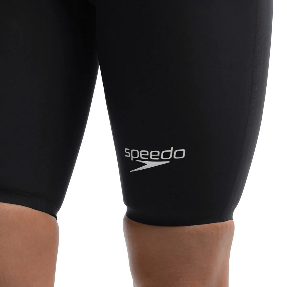 Black Speedo Women's Fastskin LZR Pure Valor 2 openback kneeskin showing sleek design and flexible fit for competitive swimming.