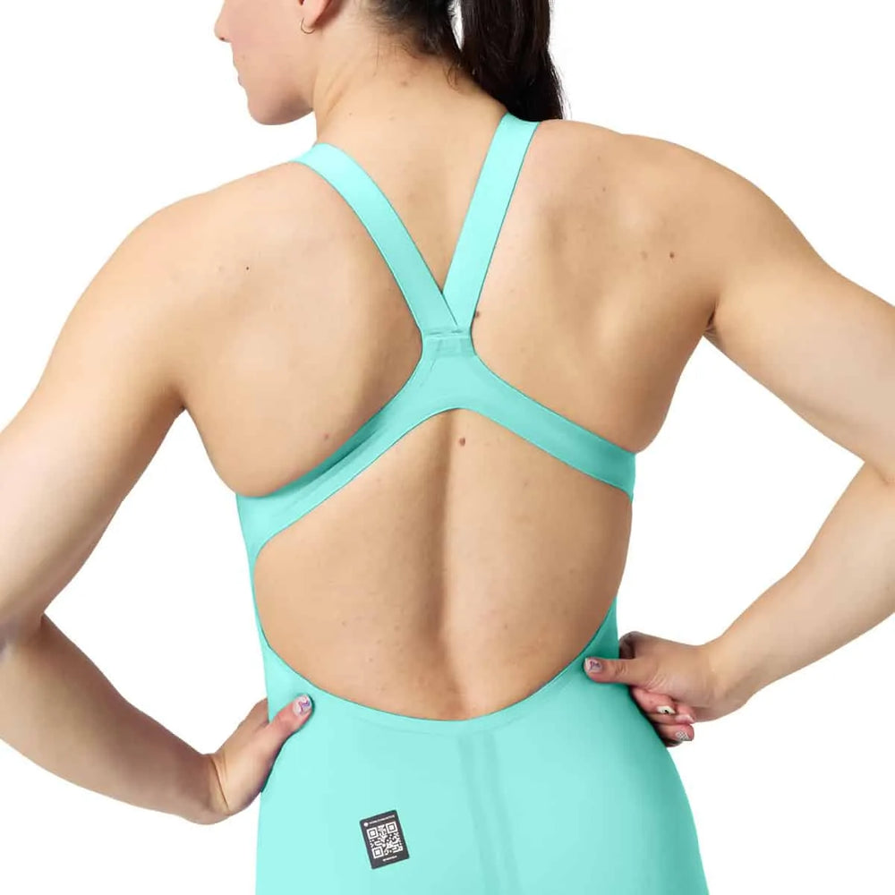 Speedo Women's Fastskin LZR Pure Valor 2.0 openback kneesuit in Arctic Glass, showcasing sleek design and high-performance fabric.