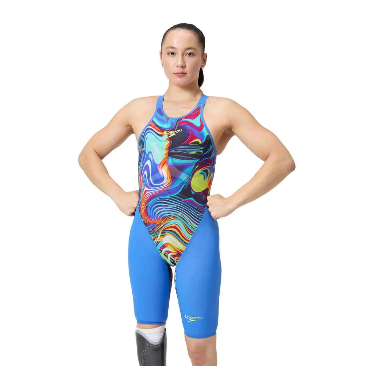 Speedo Women's Fastskin LZR Pure Valor 2.0 openback kneeskin in dark blue, designed for competitive swimming.