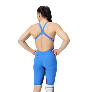 Speedo Women's Fastskin LZR Pure Valor 2.0 openback kneesuit in dark blue, designed for competitive swimming.