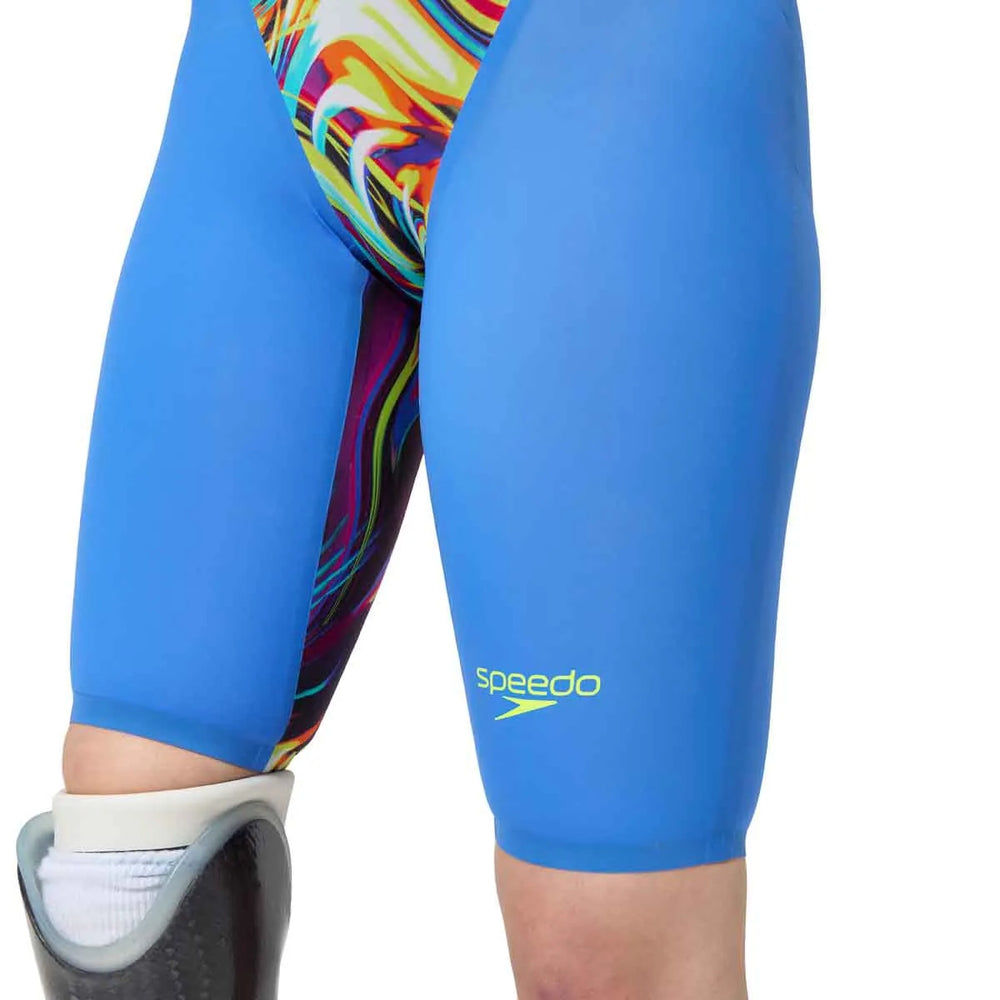 Speedo Women's Fastskin LZR Pure Valor 2.0 openback kneesuit in dark blue, designed for competitive swimming performance.