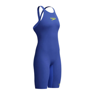 Speedo Women's Fastskin LZR Pure Valor 2.0 openback kneesuit in purple, showcasing its sleek design and open back style.