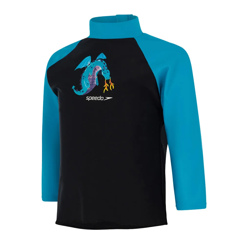 Speedo Boys Long Sleeve Printed Rash Top - Black/Blue | Allens Of Kingsbury