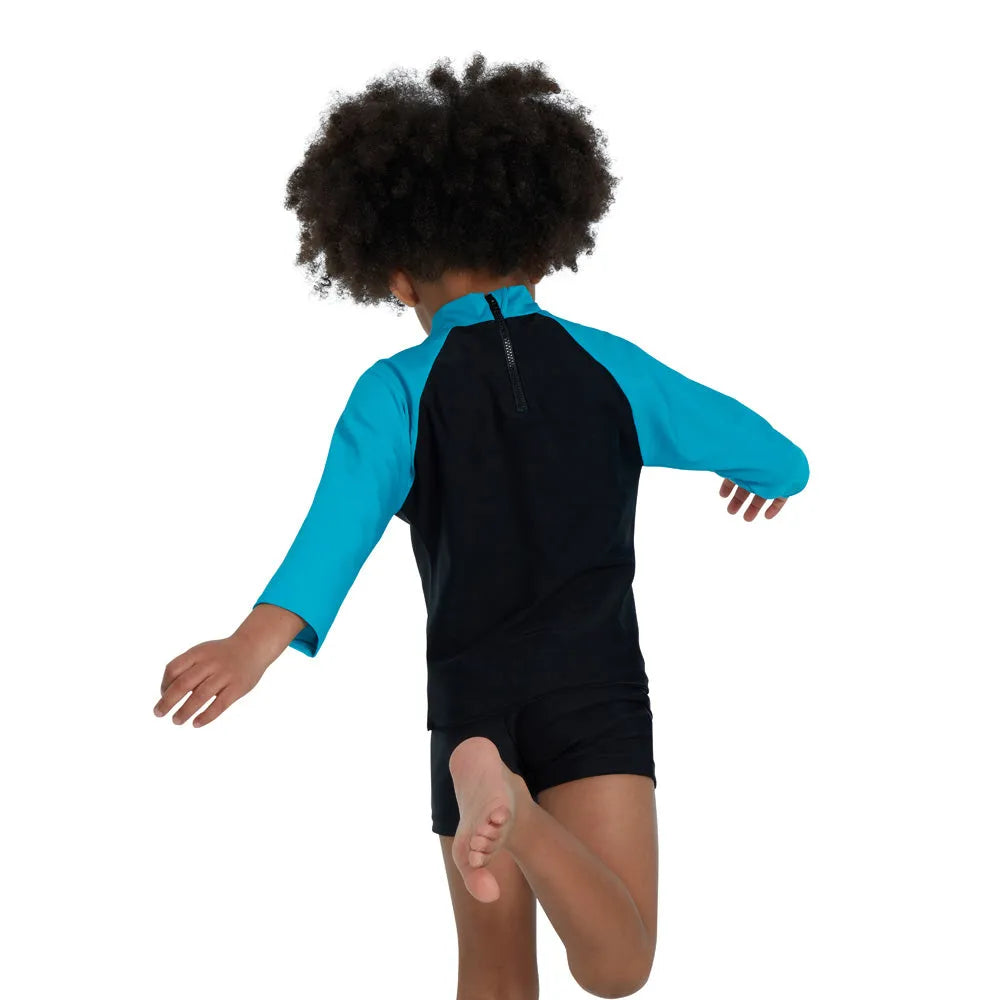 Speedo Boys Long Sleeve Printed Rash Top - Black/Blue | Allens Of Kingsbury