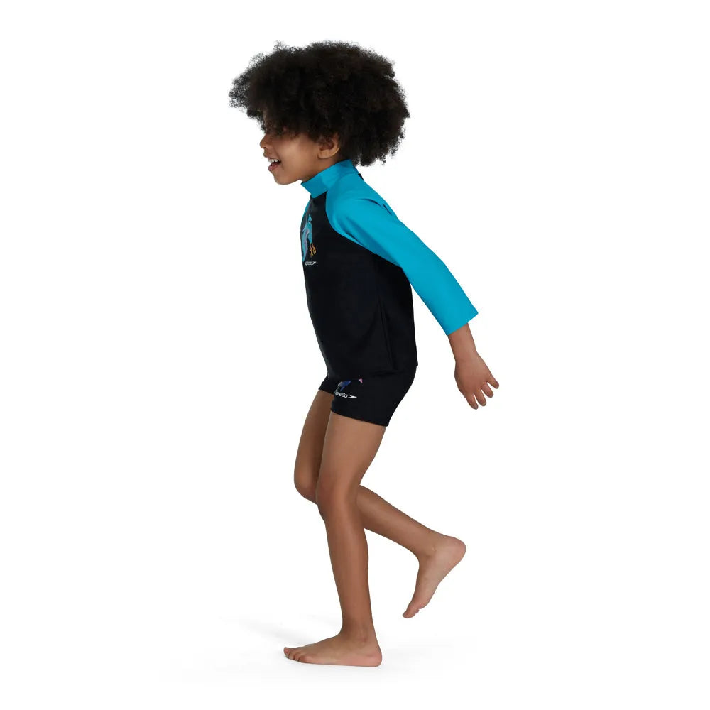 Speedo Boys Long Sleeve Printed Rash Top - Black/Blue | Allens Of Kingsbury