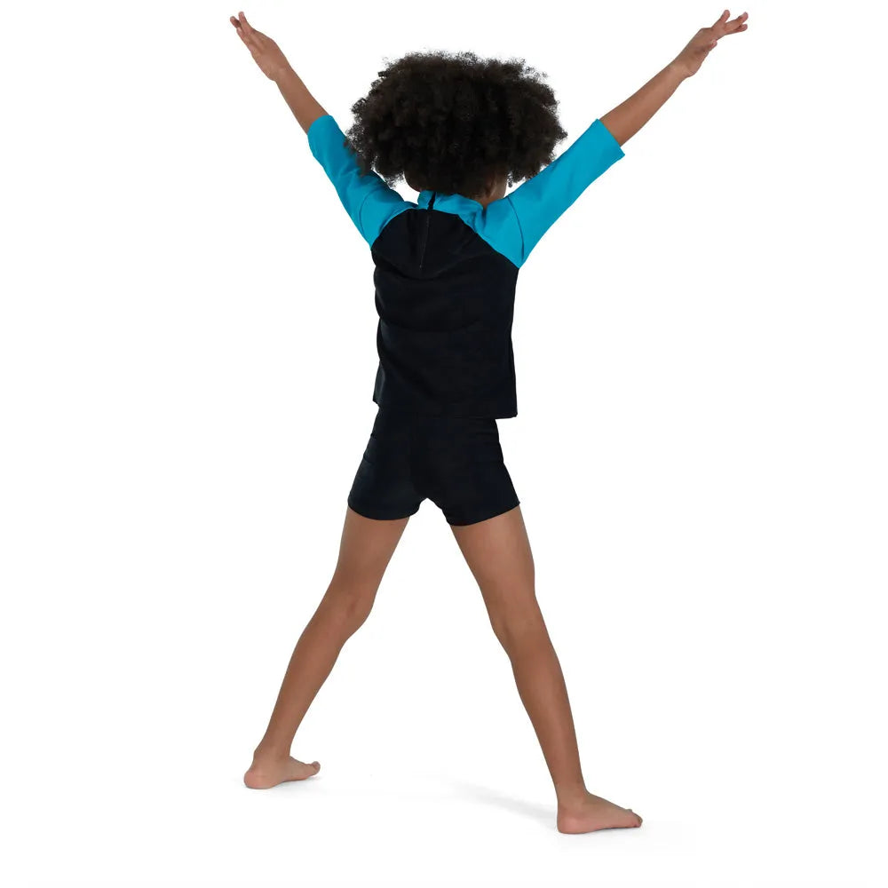 Speedo Boys Long Sleeve Printed Rash Top - Black/Blue | Allens Of Kingsbury