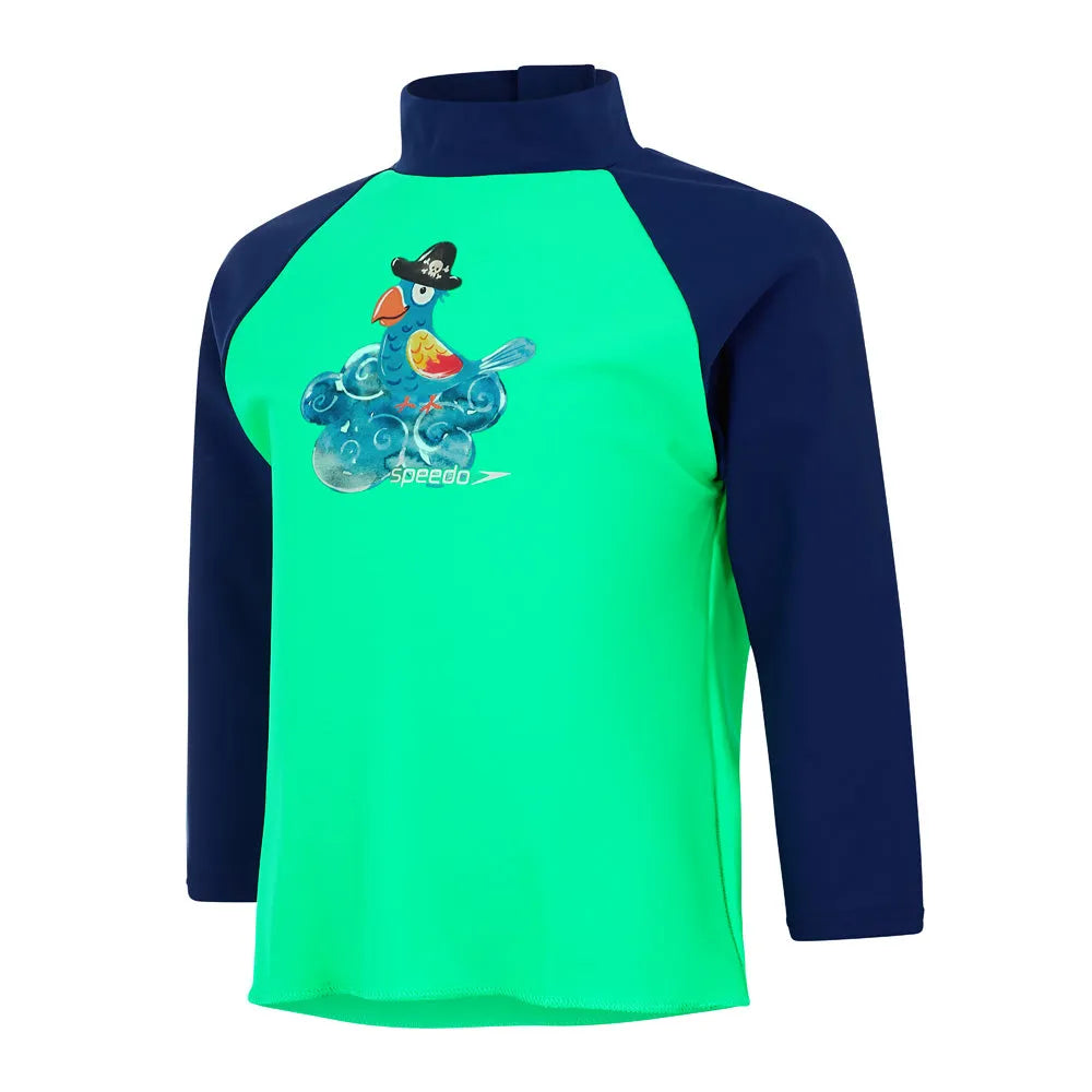 Speedo Boys Long Sleeve Printed Rash Top - Green/Blue | Allens Of Kingsbury