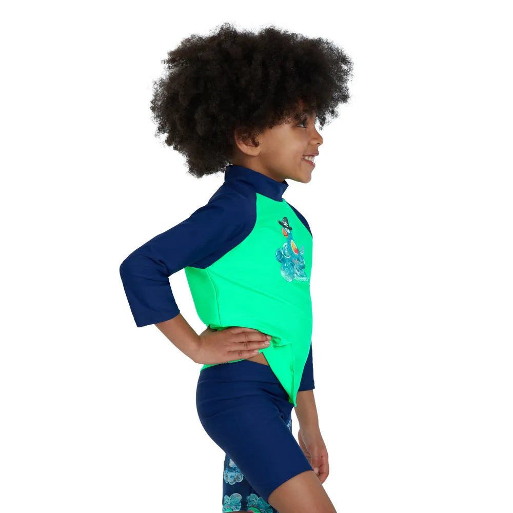 Speedo Boys Long Sleeve Printed Rash Top - Green/Blue | Allens Of Kingsbury